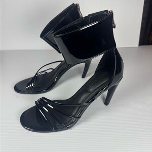 Azalea Wang Fawzi Black Patent Strappy Heels Ankle Cuff Stiletto